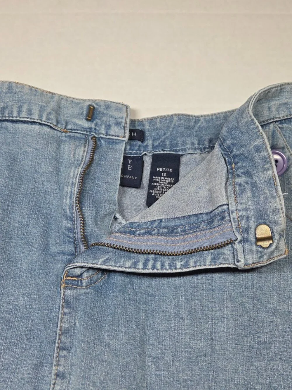 Crazy Horse Womens Mini Skort Petite 12 Blue Denim Stretch‎ Button Zip Vintage